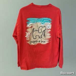 Puppy Love Rescue Long Sleeve Coral Shirt Size XL Two Sided Beach shell surf